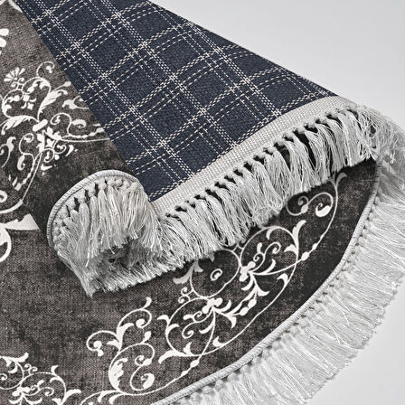 Alanur Star Kaymaz Pamuk Tabanlı Saçaklı Dijital Halı Yuvarlak