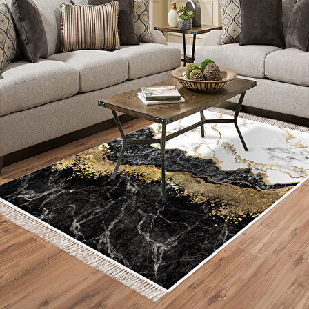 Alanur Trend Keçe Tabanlı Saçaklı Dijital Halı Yuvarlak