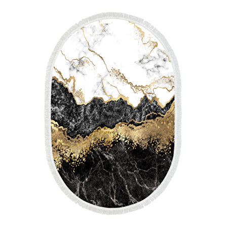 Alanur Trend Keçe Tabanlı Saçaklı Dijital Halı Yuvarlak