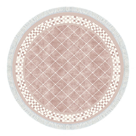 Alanur Trend Kaymaz Dod Tabanlı Saçaklı Dijital Halı Yuvarlak