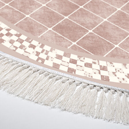 Alanur Trend Kaymaz Dod Tabanlı Saçaklı Dijital Halı Yuvarlak