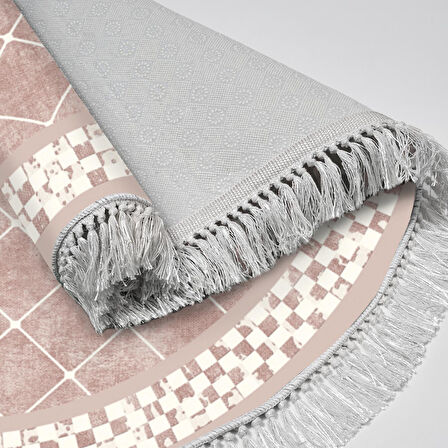 Alanur Trend Kaymaz Dod Tabanlı Saçaklı Dijital Halı Yuvarlak