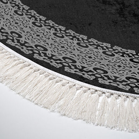 Alanur Yıldız Kaymaz Deri Tabanlı Saçaklı Dijital Halı Oval