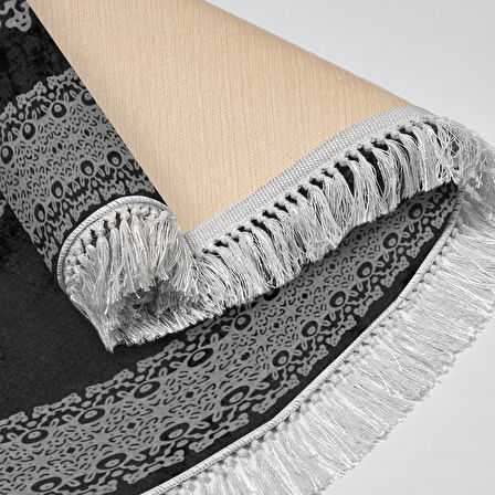 Alanur Yıldız Kaymaz Deri Tabanlı Saçaklı Dijital Halı Oval