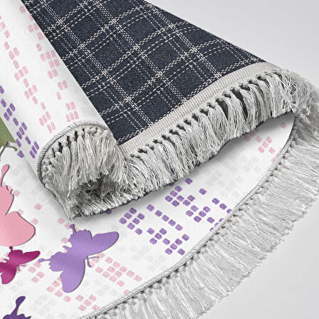 Alanur Star Kaymaz Pamuk Tabanlı Saçaklı Dijital Halı Oval Multi