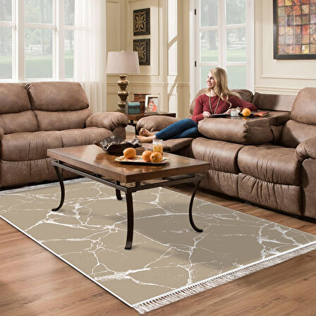 Alanur Trend Keçe Tabanlı Saçaklı Dijital Halı