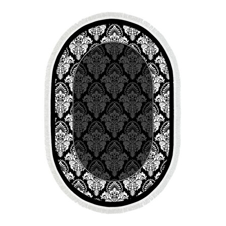 Alanur Trend Keçe Tabanlı Saçaklı Dijital Halı Oval