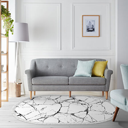 Alanur Star Pamuk Tabanlı Saçaklı Dijital Halı Yuvarlak