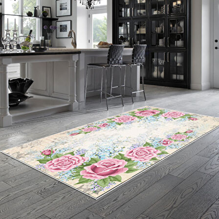 Alanur Trend Keçe Tabanlı Saçaklı Yuvarlak Mutfak Halı Mu174