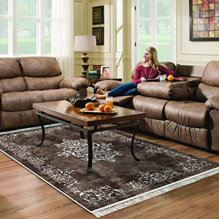 Alanur Star Kaymaz Pamuk Tabanlı Saçaklı Dijital Halı