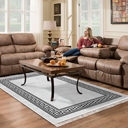 Alanur Star Pamuk Tabanlı Saçaklı Dijital Halı Yuvarlak