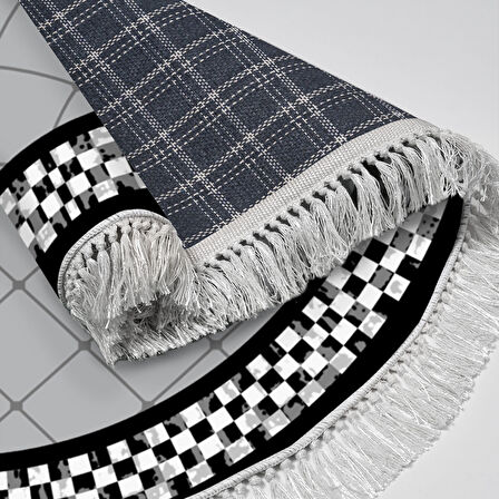 Alanur Star Kaymaz Pamuk Tabanlı Saçaklı Dijital Halı Yuvarlak