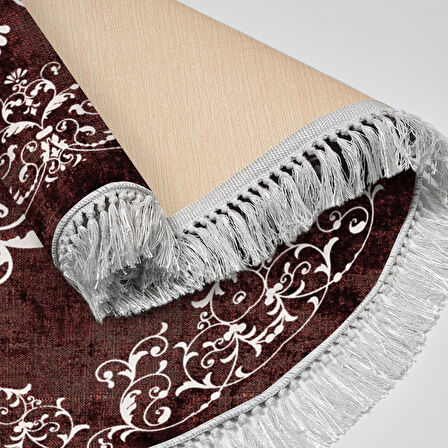 Alanur Yıldız Kaymaz Deri Tabanlı Saçaklı Dijital Halı Yuvarlak