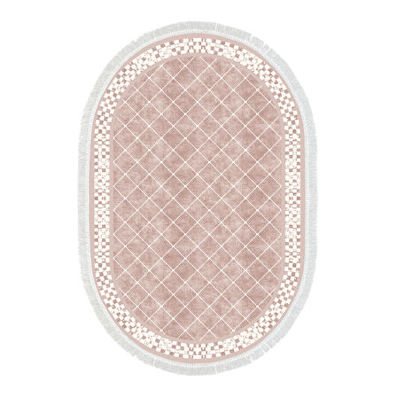 Alanur Trend Kaymaz Dod Tabanlı Saçaklı Dijital Halı Oval