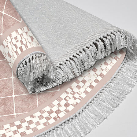 Alanur Trend Kaymaz Dod Tabanlı Saçaklı Dijital Halı Oval