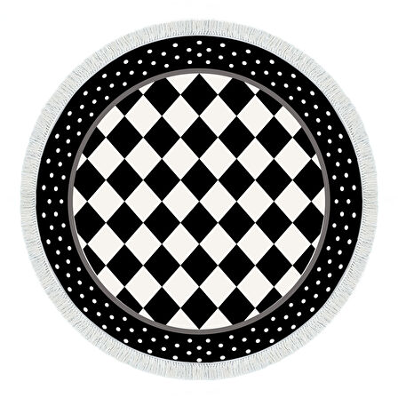 Alanur Star Kaymaz Pamuk Tabanlı Saçaklı Dijital Halı Yuvarlak