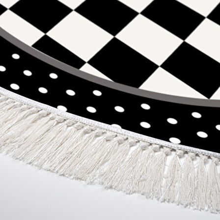 Alanur Star Kaymaz Pamuk Tabanlı Saçaklı Dijital Halı Yuvarlak