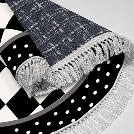 Alanur Star Kaymaz Pamuk Tabanlı Saçaklı Dijital Halı Yuvarlak