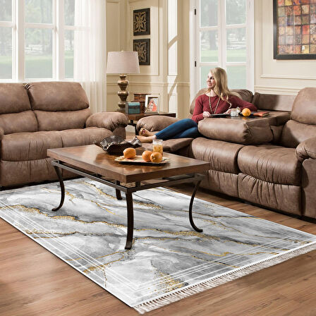 Alanur Star Pamuk Tabanlı Saçaklı Dijital Halı