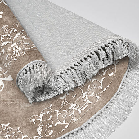 Alanur Trend Kaymaz Dod Tabanlı Saçaklı Dijital Halı Yuvarlak