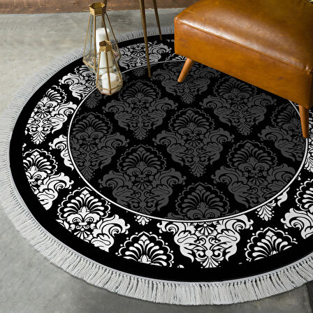 Alanur Trend Keçe Tabanlı Saçaklı Dijital Halı Oval