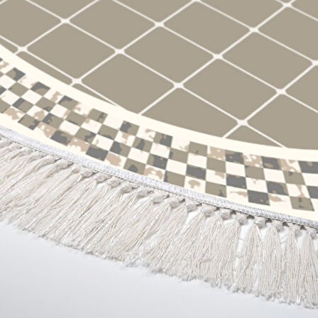 Alanur Trend Kaymaz Dod Tabanlı Saçaklı Dijital Halı Yuvarlak