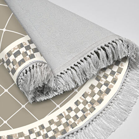 Alanur Trend Kaymaz Dod Tabanlı Saçaklı Dijital Halı Yuvarlak