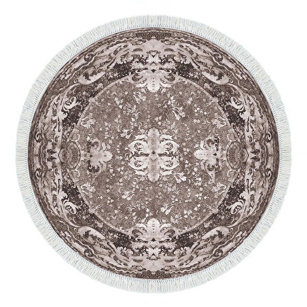 Alanur Yıldız Kaymaz Deri Tabanlı Saçaklı Dijital Halı Yuvarlak