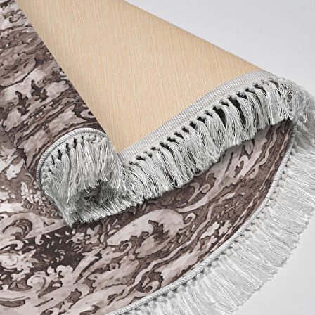 Alanur Yıldız Kaymaz Deri Tabanlı Saçaklı Dijital Halı Yuvarlak