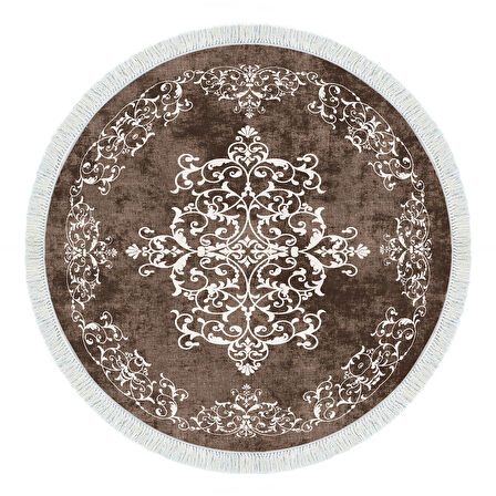 Alanur Star Kaymaz Pamuk Tabanlı Saçaklı Dijital Halı Yuvarlak