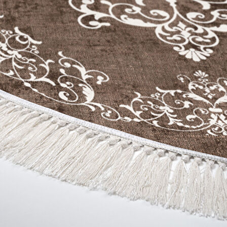 Alanur Star Kaymaz Pamuk Tabanlı Saçaklı Dijital Halı Yuvarlak