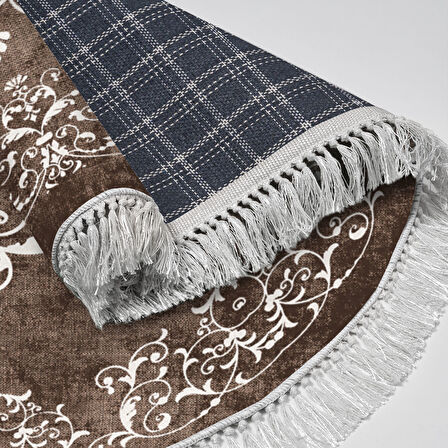 Alanur Star Kaymaz Pamuk Tabanlı Saçaklı Dijital Halı Yuvarlak