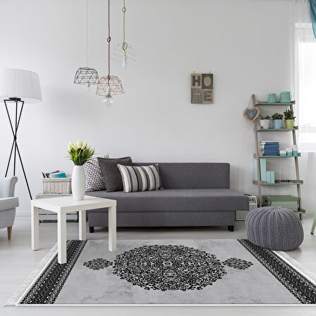 Alanur Yıldız Kaymaz Deri Tabanlı Saçaklı Dijital Halı