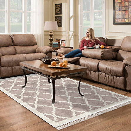 Alanur Star Kaymaz Pamuk Tabanlı Saçaklı Dijital Halı