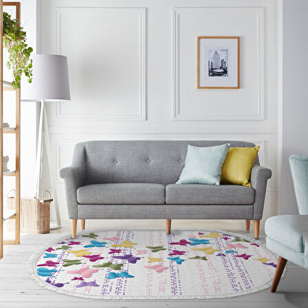 Alanur Yıldız Kaymaz Deri Tabanlı Saçaklı Dijital Halı Oval Multi