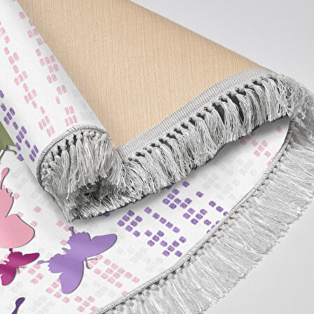 Alanur Yıldız Kaymaz Deri Tabanlı Saçaklı Dijital Halı Oval Multi