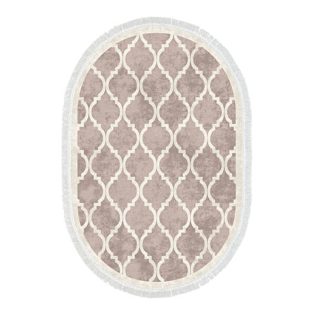 Alanur Star Kaymaz Pamuk Tabanlı Saçaklı Dijital Halı Oval