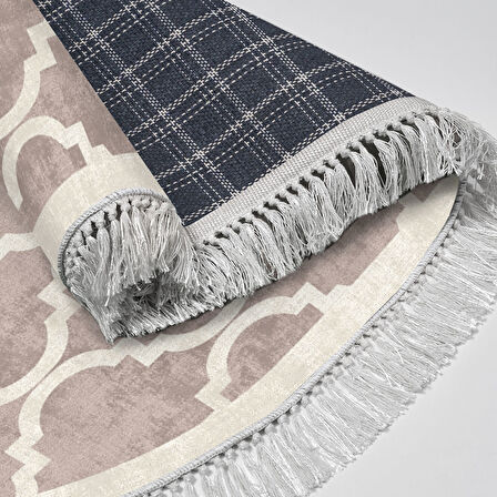 Alanur Star Kaymaz Pamuk Tabanlı Saçaklı Dijital Halı Oval