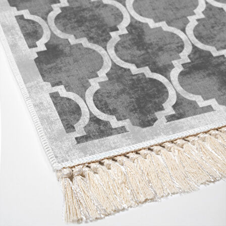 Alanur Trend Kaymaz Dod Tabanlı Saçaklı Dijital Halı