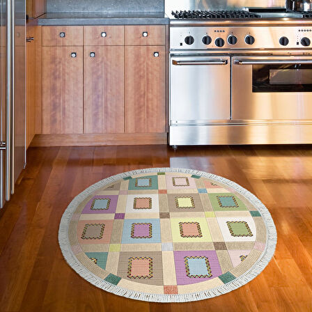 Alanur Trend Keçe Tabanlı Saçaklı Oval Mutfak Halı Mu101