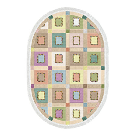 Alanur Trend Keçe Tabanlı Saçaklı Oval Mutfak Halı Mu101