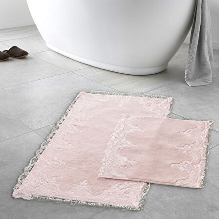 Mihrimah Dantelli Pamuklu 2'Li Klozet Takımı Banyo Banyo Paspası