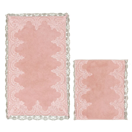 Mihrimah Dantelli Pamuklu 2'Li Klozet Takımı Banyo Banyo Paspası