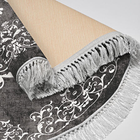 Alanur Yıldız Kaymaz Deri Tabanlı Saçaklı Dijital Halı Yuvarlak