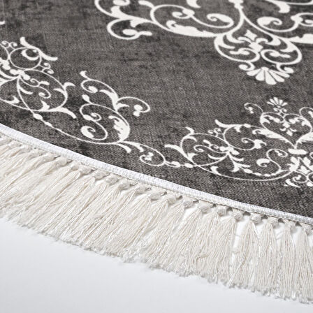 Alanur Trend Kaymaz Dod Tabanlı Saçaklı Dijital Halı Yuvarlak