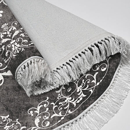 Alanur Trend Kaymaz Dod Tabanlı Saçaklı Dijital Halı Yuvarlak