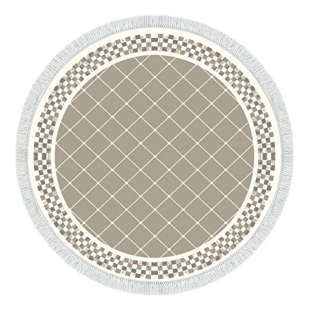 Alanur Star Kaymaz Pamuk Tabanlı Saçaklı Dijital Halı Yuvarlak