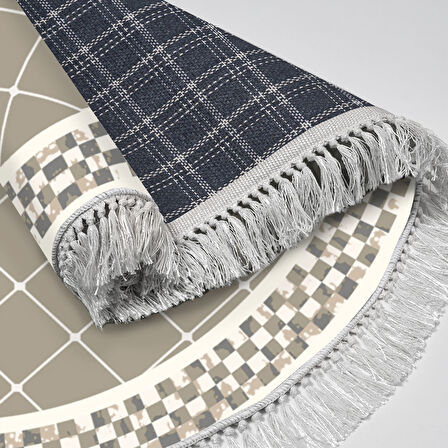 Alanur Star Kaymaz Pamuk Tabanlı Saçaklı Dijital Halı Yuvarlak