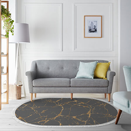 Alanur Trend Keçe Tabanlı Saçaklı Dijital Halı Yuvarlak