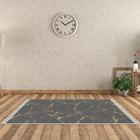 Alanur Trend Keçe Tabanlı Saçaklı Dijital Halı Yuvarlak